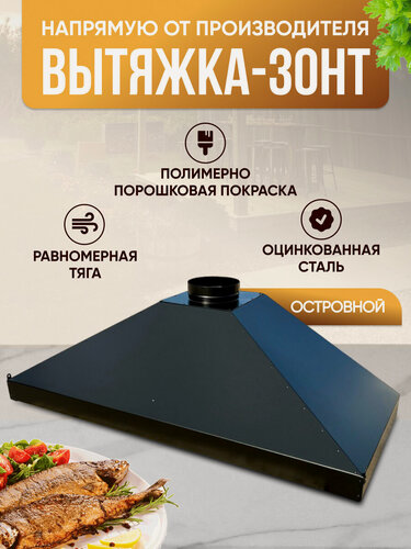 Изображение товара Вытяжной зонт 140 островной для мангала, гриля в беседку черный