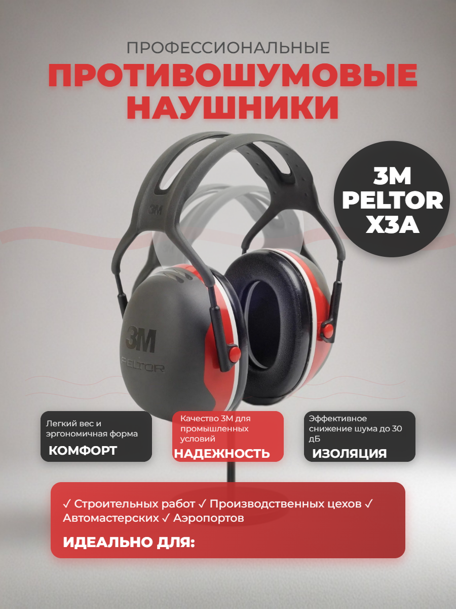 Противошумные защитные наушники 3M PELTOR X3A ( SNR - 33 дБ ) со стандартным оголовьем