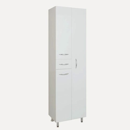 Изображение товара Шкаф-пенал для ванной Onika Модерн 52 с бельевой корзиной, напольный, 52 см, белый, глянцевый, с ящиком, с дверками, фурнитура хром