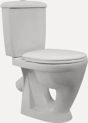 Изображение товара Унитаз-компакт напольный Оскольская керамика Радуга тарельчатый фарфоровый, белый, глянцевый, овальный, с нижним подводом, сиденье для унитаза в комплекте