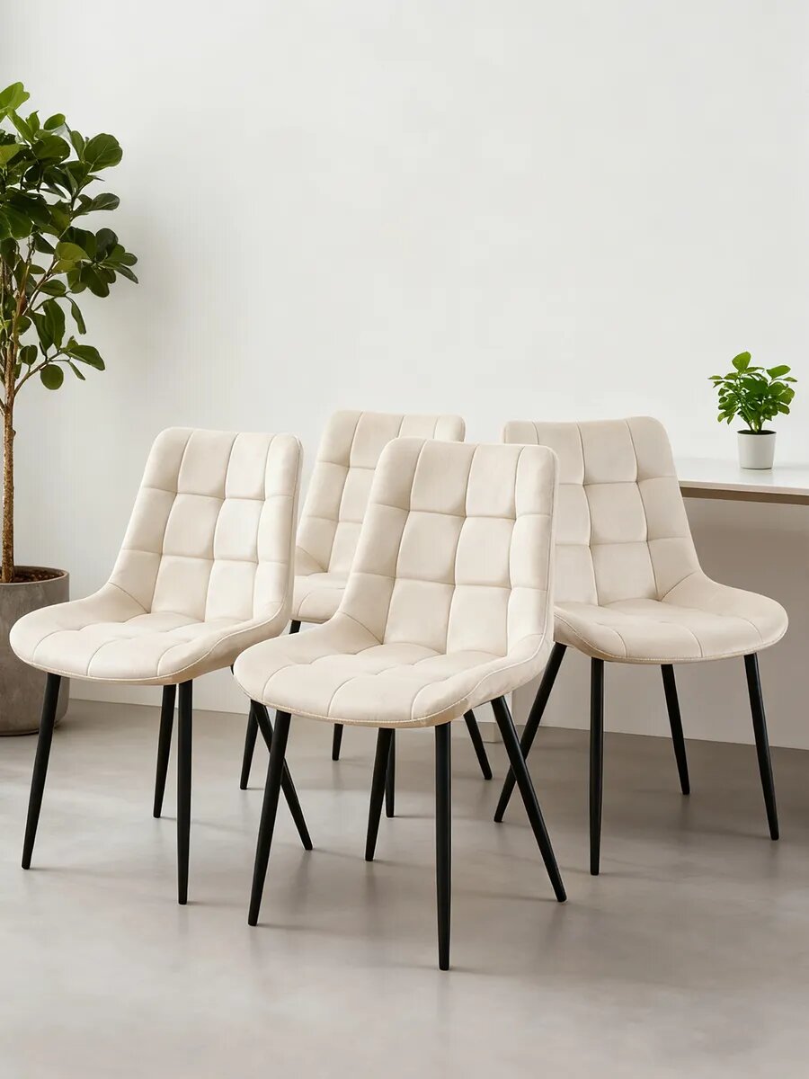 Комплект 4 стульев из микровелюра и металла, DC-100-WB, бежевый