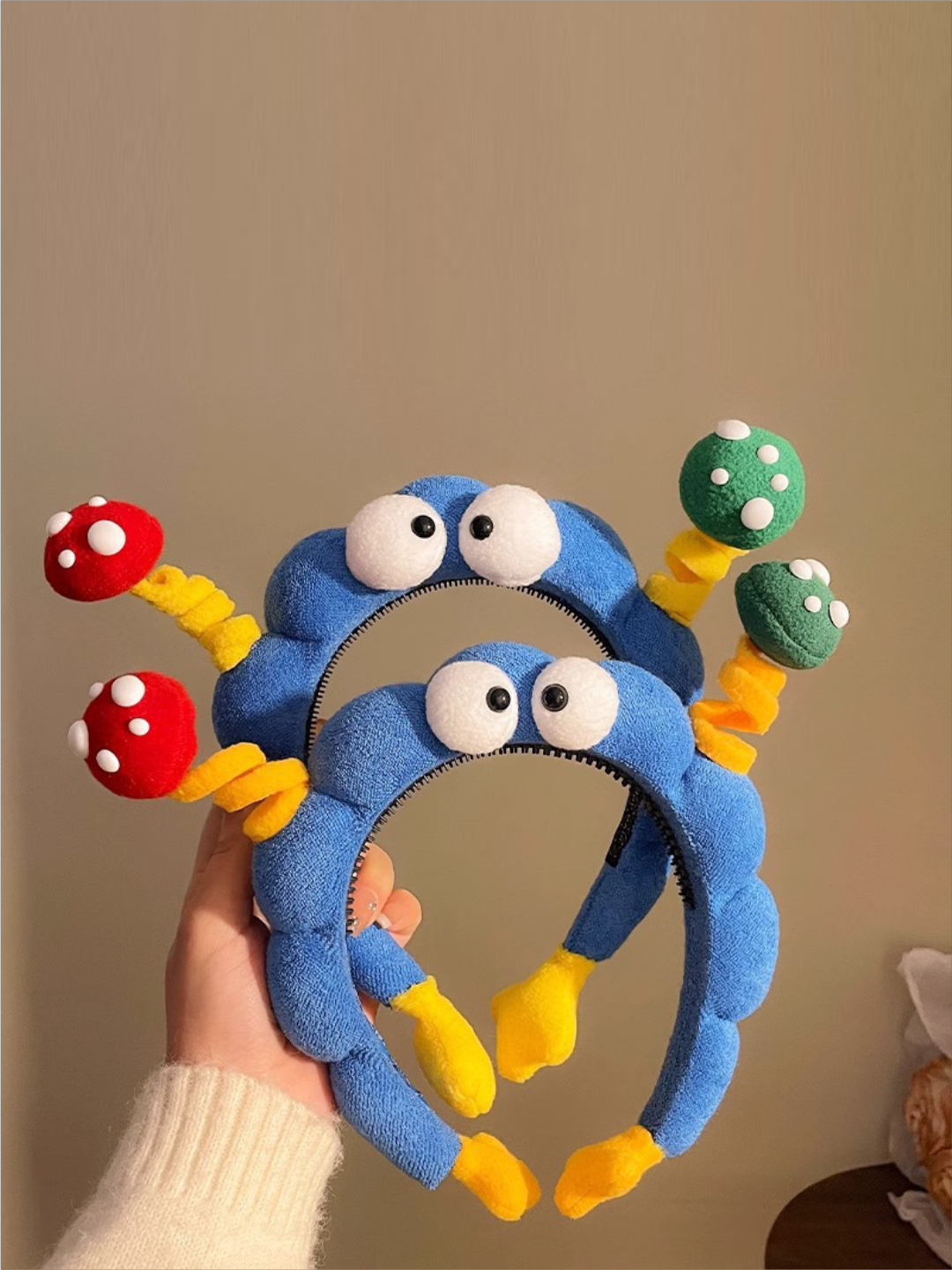 Ободок "Грибочки", с глазками, текстиль, универсальный размер, синий