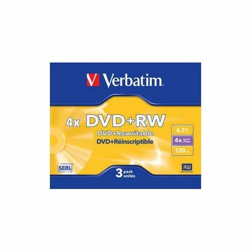 Оптический диск DVD+RW Verbatim 4.7ГБ 4x, 3шт, slim case [43636]