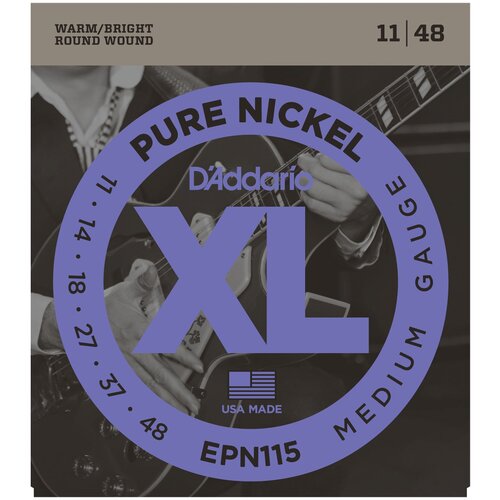 Струны для электрогитары, никель, 11-48 - D'ADDARIO EPN115 PURE NICKEL BLUES/JAZZ ROCK 11-48