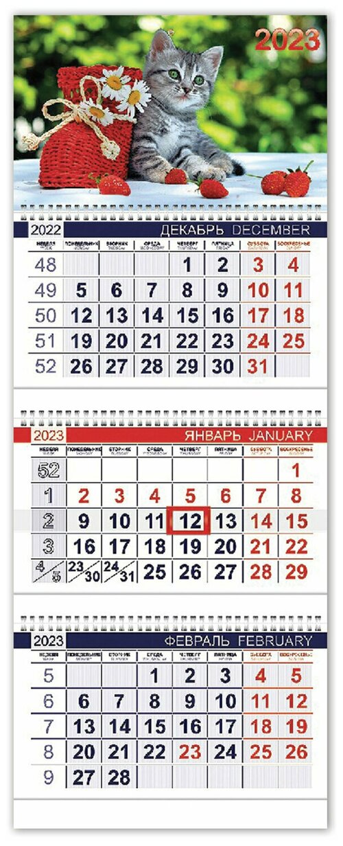 Календарь квартальный с бегунком 2023 г, 3 блока, 3 гребня, офис, 
