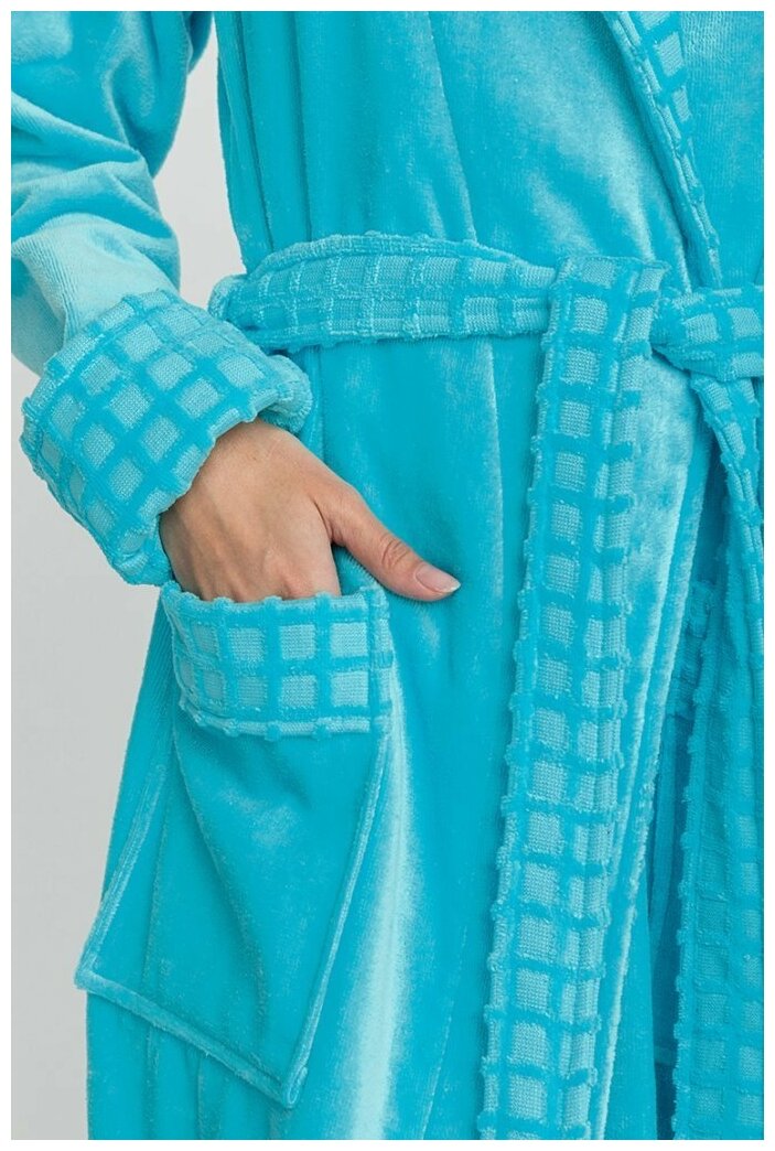 Махровый халат с шалькой Ultra Doux (PM France 742) размер XL (50-52), бирюзовый - фотография № 2