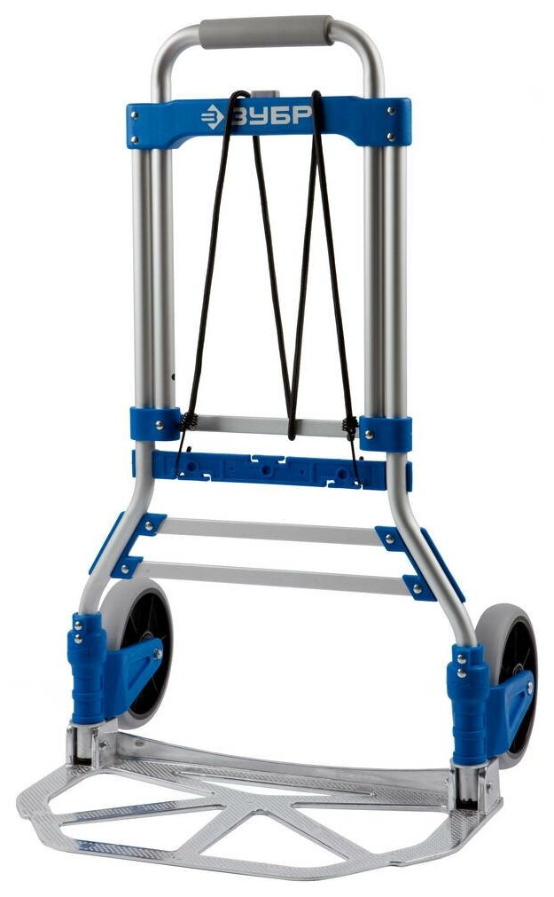 фото ЗУБР ТР-90 складная хозяйственная тележка, до 90кг, каркас и платформа из алюминия, платформа 48,5 х 28,5см, колёса d13см, вес 4,65кг