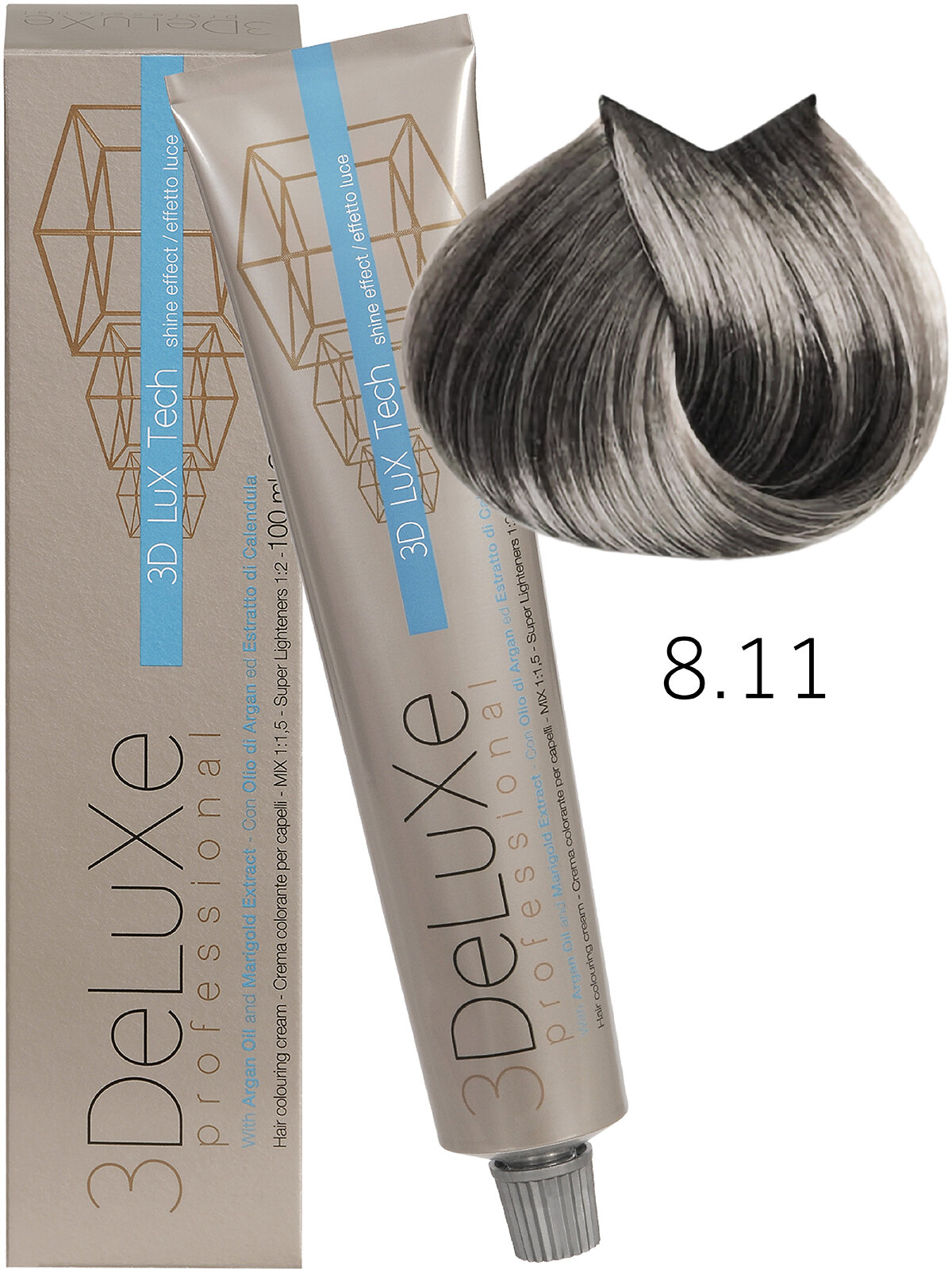 3DELUXE PROFESSIONAL 8.11 Крем-краска для волос насыщенный светлый блондин пепельный, 100мл
