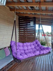 Подвесные качели, качели садовые, диван 180*100, качели для дачи, уличные качели коричневая с фиолетовой подушкой