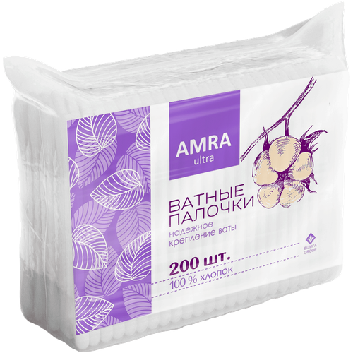 Ватные палочки Amra, белый, 200 шт., пакет