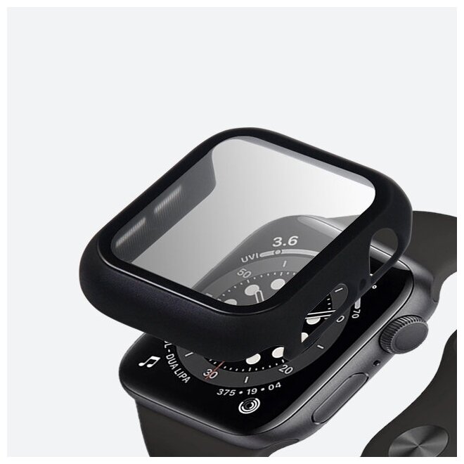 Пластиковый чехол на Apple Watch 41 mm, бампер для смарт-часов, защитный кейс на часы Apple Watch 2/3/4/5/6/7/8 SE, защитное стекло в подарок, черный