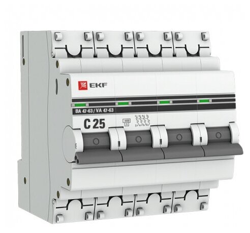Автоматический выключатель Ekf 4п C 25А 4.5кА ВА 47-63 PROxima, mcb4763-4-25C-pro