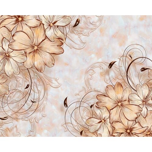 Моющиеся виниловые фотообои Фон рисунок цветы сепия, 350х280 см