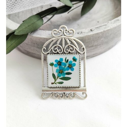 Брошь J.Mi, эпоксидная смола, серебряный, бирюзовый