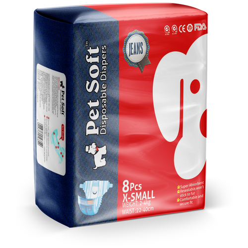 Pet Soft Джинсовые подгузники для собак Jeans diaper (8шт), Размер S