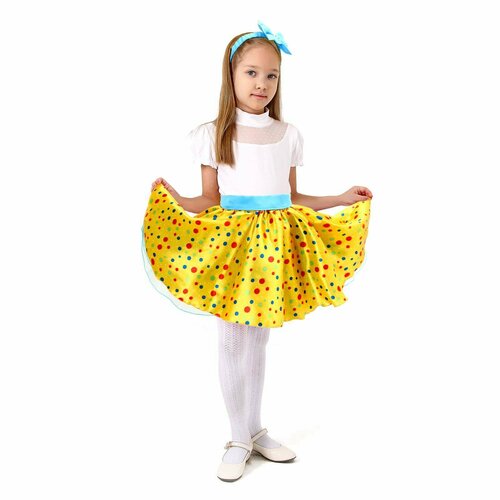 Костюм карнавальный Стиляги 7, юбка жёлтая, пояс, повязка, рост 98-104 см, для девочки