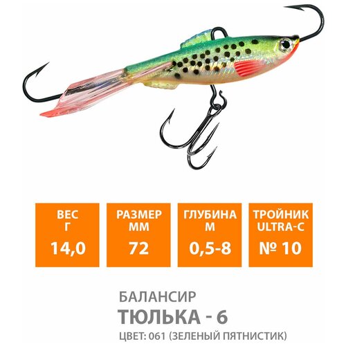 фото Балансир для зимней рыбалки aqua тюлька-6 72mm 14g цвет 061