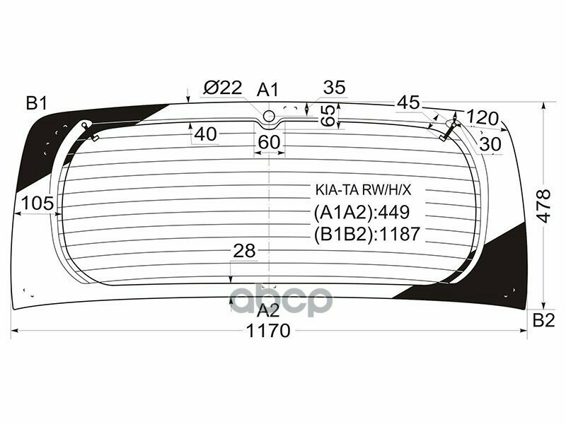 Стекло Заднее (Цвет Зеленый/ Обогрев) Kia Picanto 11-17 / Morning 11-17 XYG арт. KIA-TA RW/H/X