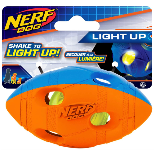 Nerf Dog светящийся мячик, резиновая игрушка для собак, легкий, прочный и водонепроницаемый, 10 см для мелких и средних пород, 1 шт., синий/оранжевый