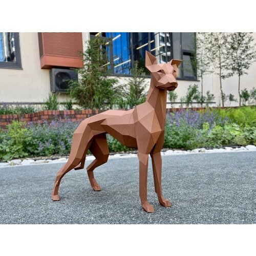 Полигональная фигура Собака Уиппет (whippet), геометрический полигональный металлический декор интерьера