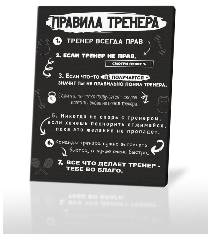 Картина на холсте пстер-мотиватор в подарок тренеру Правила тренера 30х40 см Мир Печатей