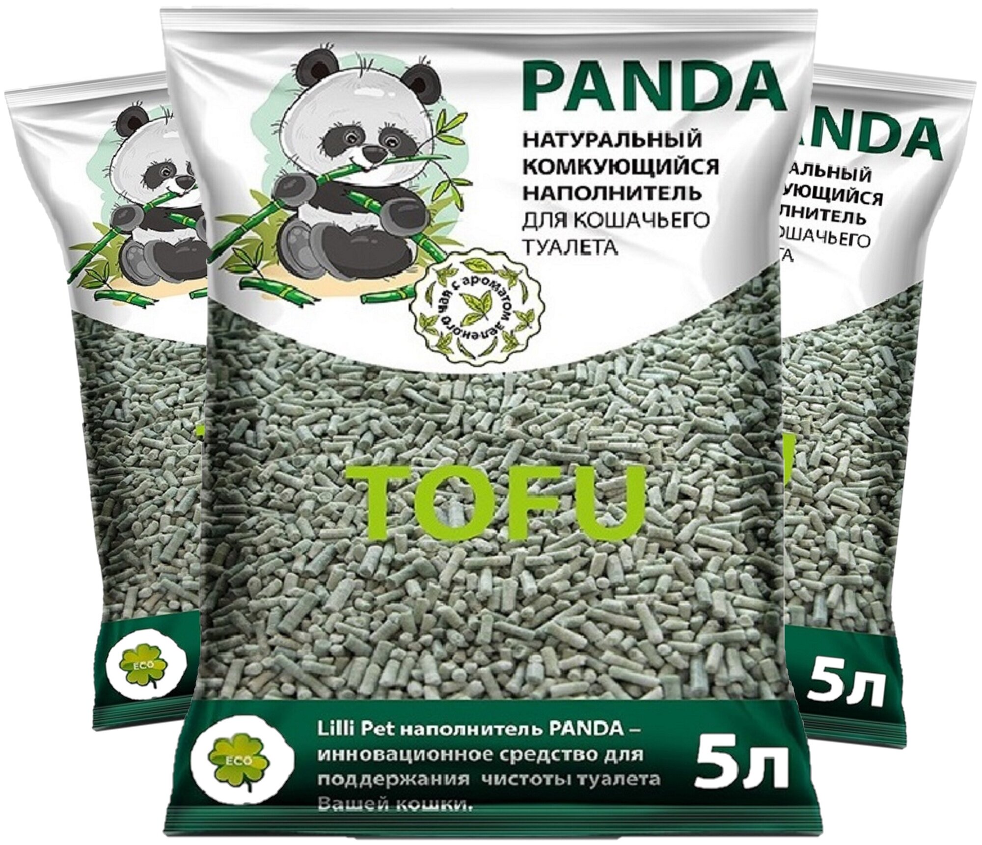 Наполнитель Panda из Тофу с ароматом зеленого чая 15л - фотография № 1