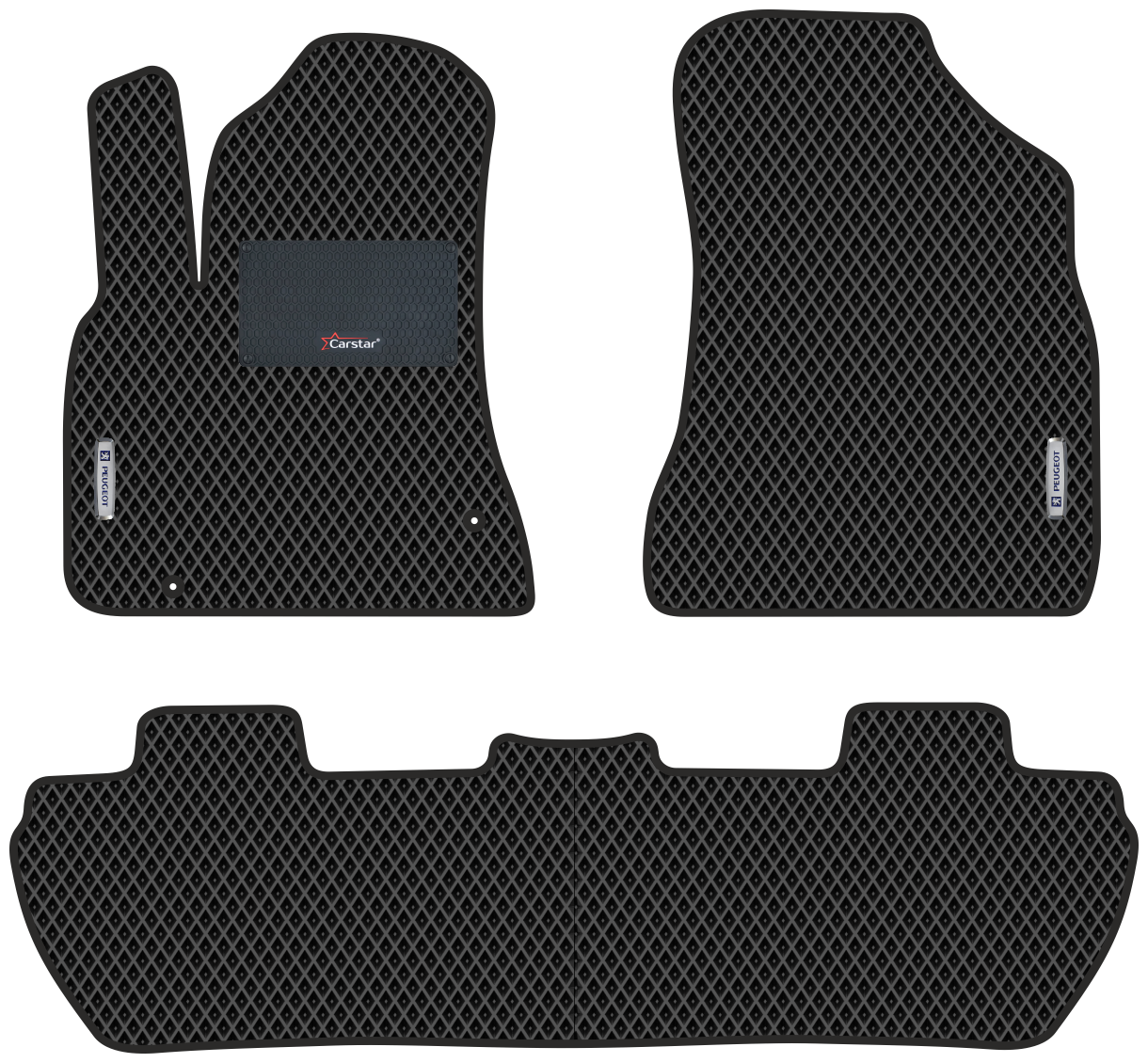 Автомобильные коврики EVA для Citroen Berlingo II (2008-н/в) с каучуковым подпятником и 2 эмблемами Citroen чёрные с чёрным кантом ячейка - ромб