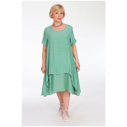 Платье Victdlear Collection, повседневное, свободный силуэт, макси, подкладка, размер 50, зеленый, хлопок  - купить