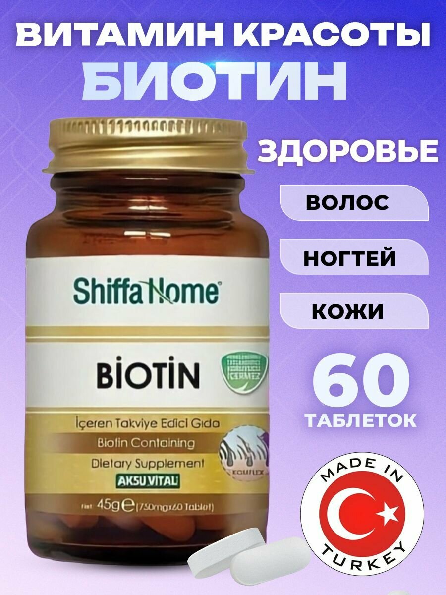 Биотин витамин для роста волос, кожи и ногтей, vitamin Biotin 5000 форте для женщин и мужчин от выпадения волос - 60 капсул