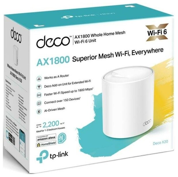 Wi-Fi система TP-LINK DECO X20 802.11ax 1200Mbps 2.4 ГГц 5 ГГц 1xLAN белый