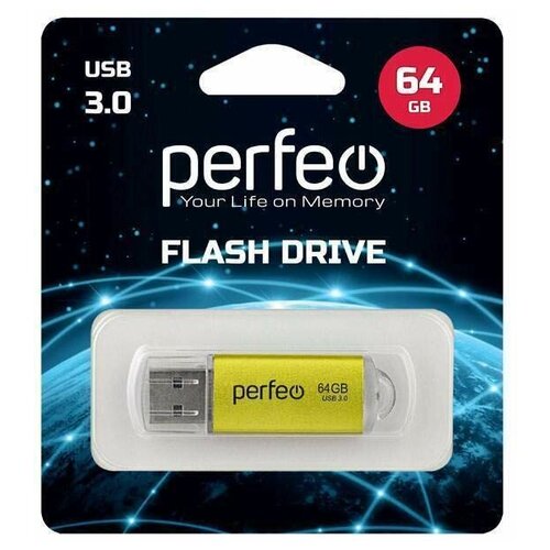 usb накопитель флешка perfeo c14 64gb usb 3 0 черный USB Флеш-накопитель USB накопитель Perfeo 3.0 64GB C14 Gold metal series