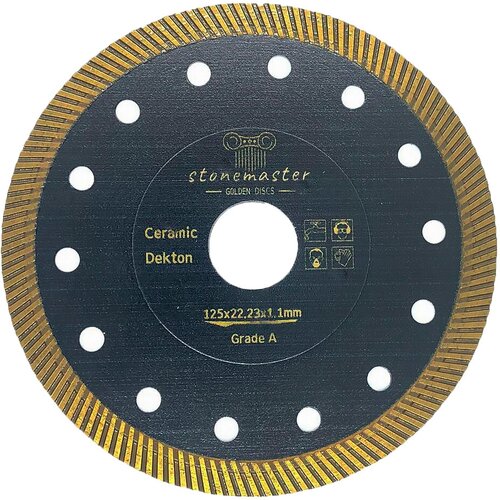 Диск алмазный Turbo по керамике/дектону/мрамору/граниту STONEMASTER Golden Discs Д125/1.1/9/22.23мм для УШМ