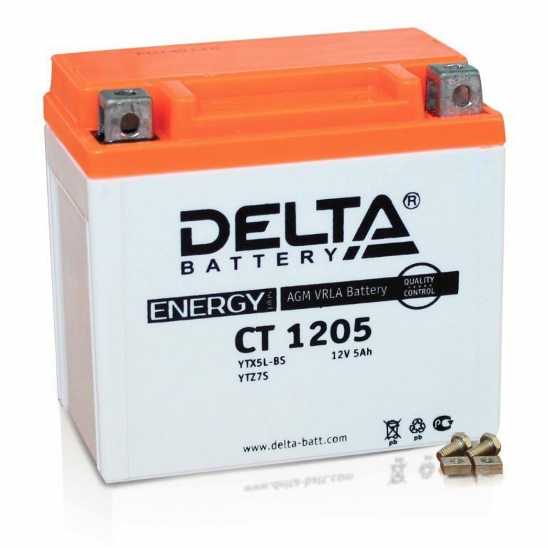 Аккумулятор мотоциклетный Delta CT1205 YTX5L-BS 12V 5Ah AGM(залит и готов к применению)