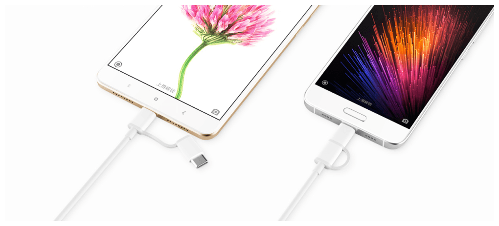 Кабель xiaomi 2in1 usb a--> micro usb/type c <100cm>