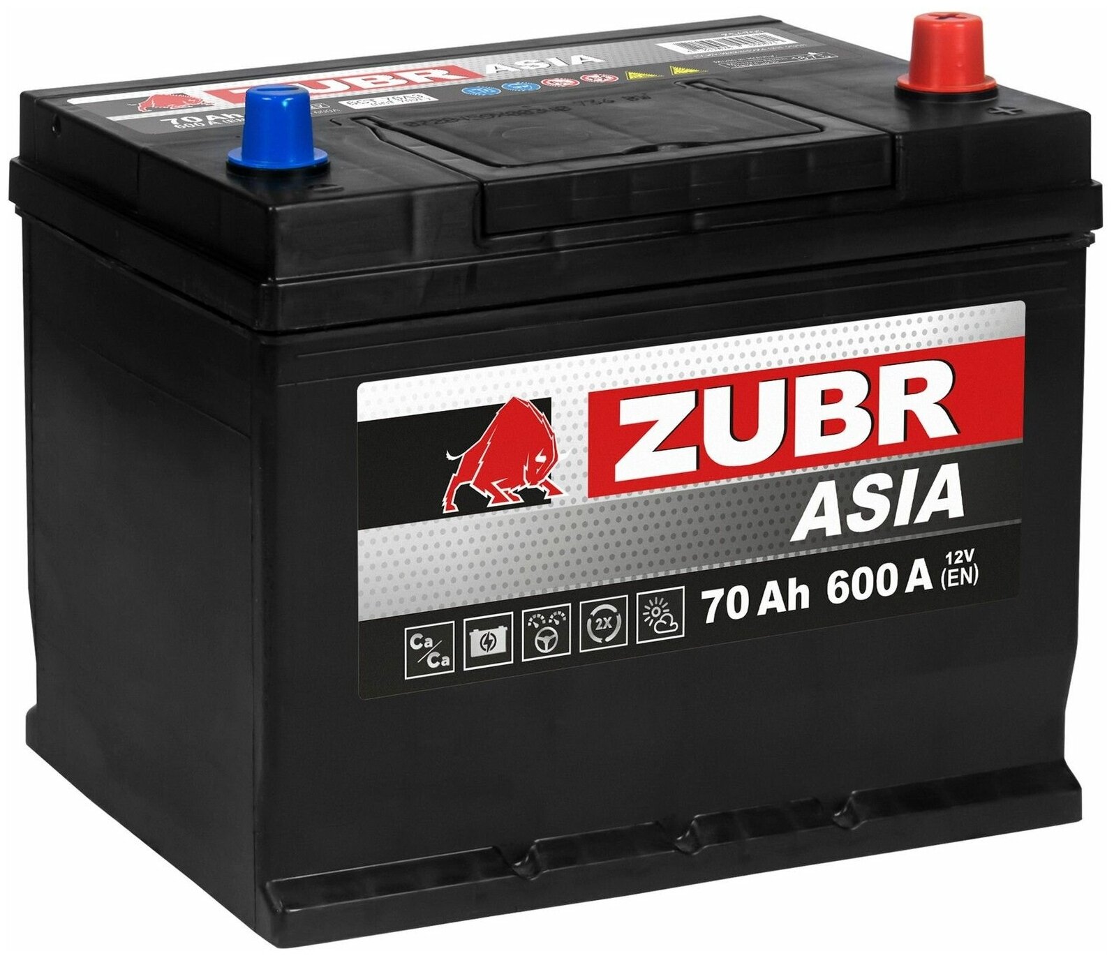 Аккумулятор автомобильный ZUBR Ultra Asia (нижний борт) 70 Ah 600 A обратная полярность 261x175x225