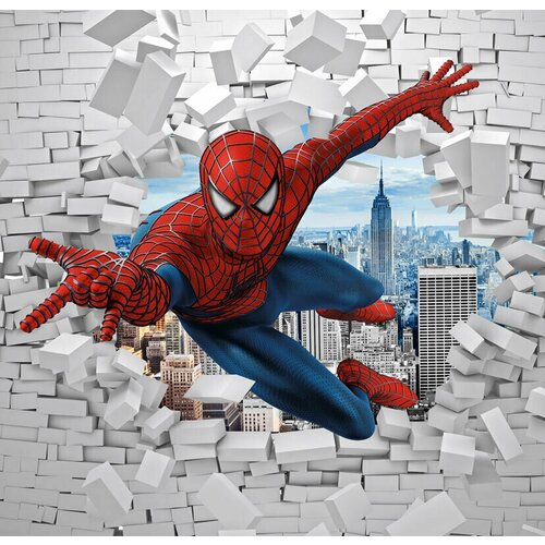 Моющиеся виниловые фотообои Человек-паук. Сквозь стену 3D детские, 250х240 см