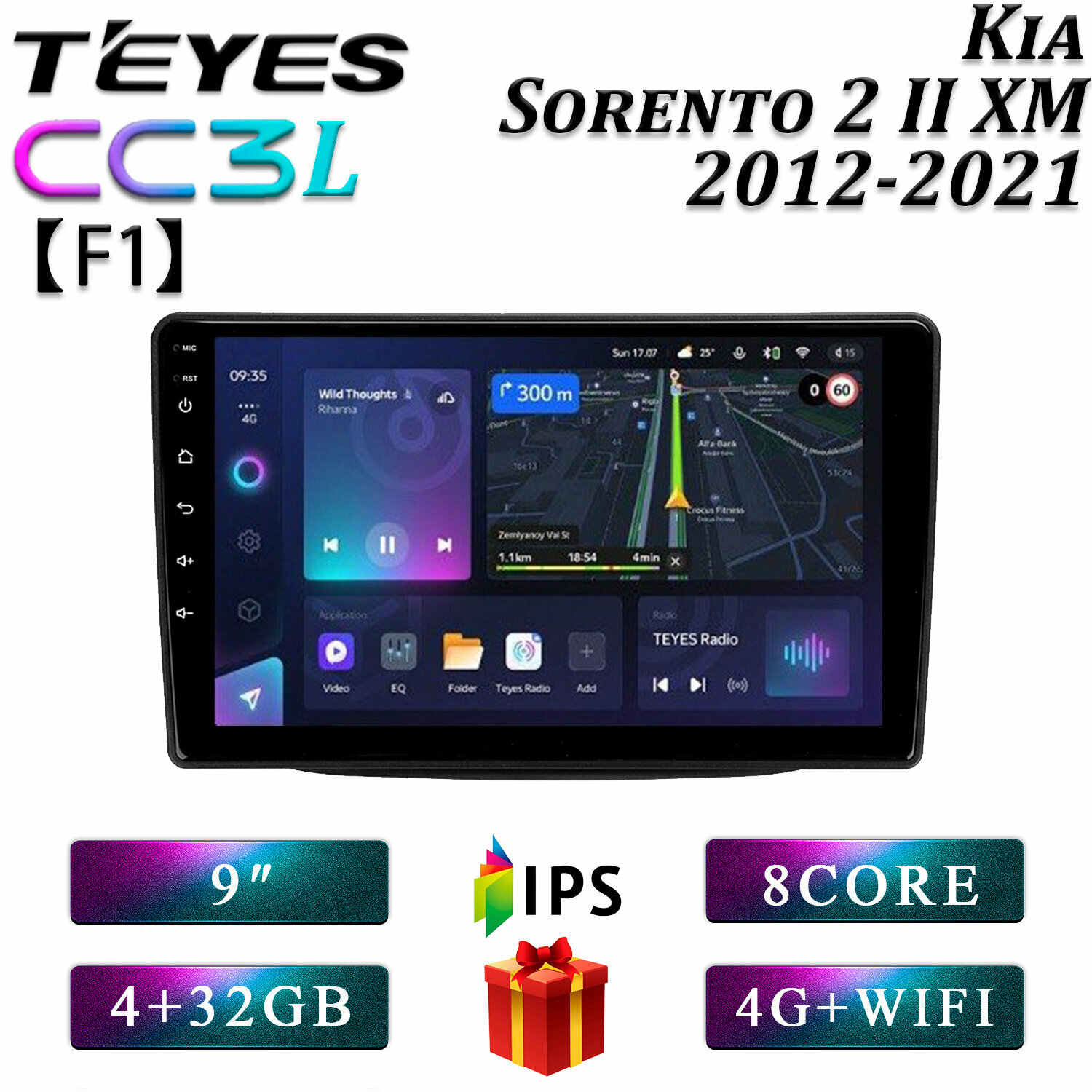 Штатная автомагнитола Teyes CC3L/ 4+32GB/ 4G/ Kia Sorento 2 II XM F1/ Киа Соренто 2 ХМ/ головное устройство/ мультимедиа/ 2din/ магнитола android