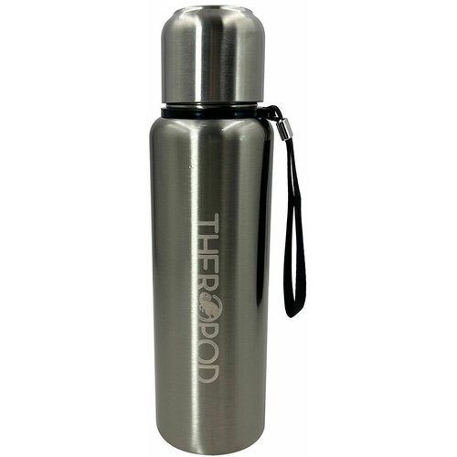 Термос для напитков THEROPOD TP-10 0.75L, нержавеющая сталь, крышка-чашка, пробка винтовая, ситечко, сталь