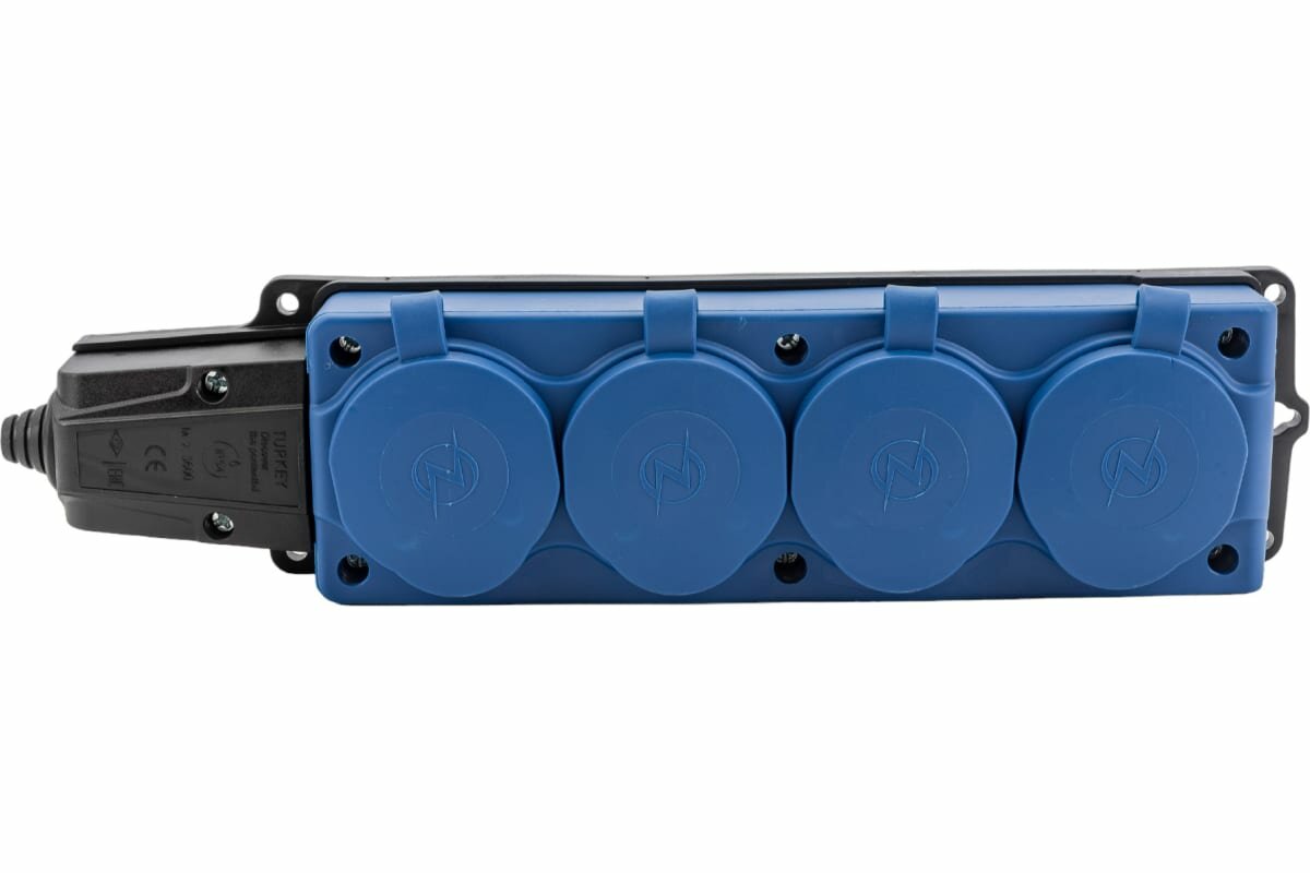 Колодка электрическая для удлинителя колодка четверная NE-AD 4-нг с/з с крышками 16А, IP54, синий/черный (каучук) - фотография № 5
