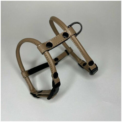 Шлейка круглая для шпица из кожи размер XS темно-бежевый