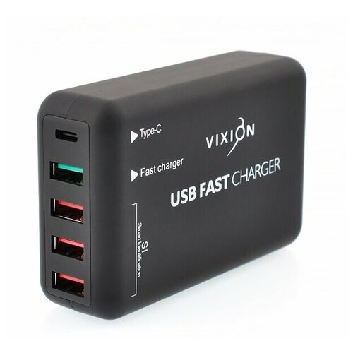 фото Сетевое зарядное устройство vixion special edition h4 quick charger 30w 4usb + 1 type-c (черный)