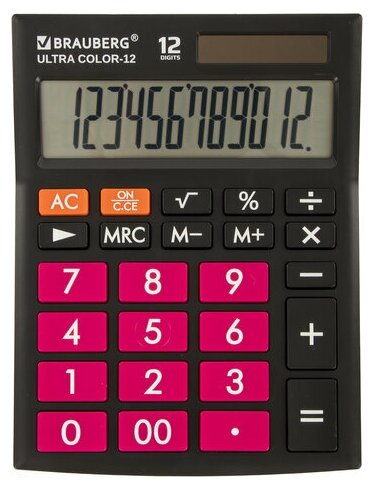 Калькулятор настольный BRAUBERG ULTRA COLOR-12-BKWR (192x143 мм), 12 разрядов, двойное питание, черно-малиновый, 250500