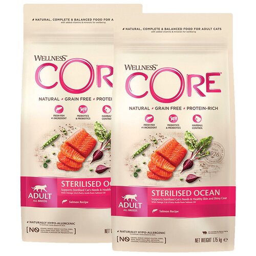 CORE ORIGINAL CAT ADULT STERILISED беззерновой для взрослых кастрированных котов и стерилизованных кошек с лососем (1,75 + 1,75 кг)