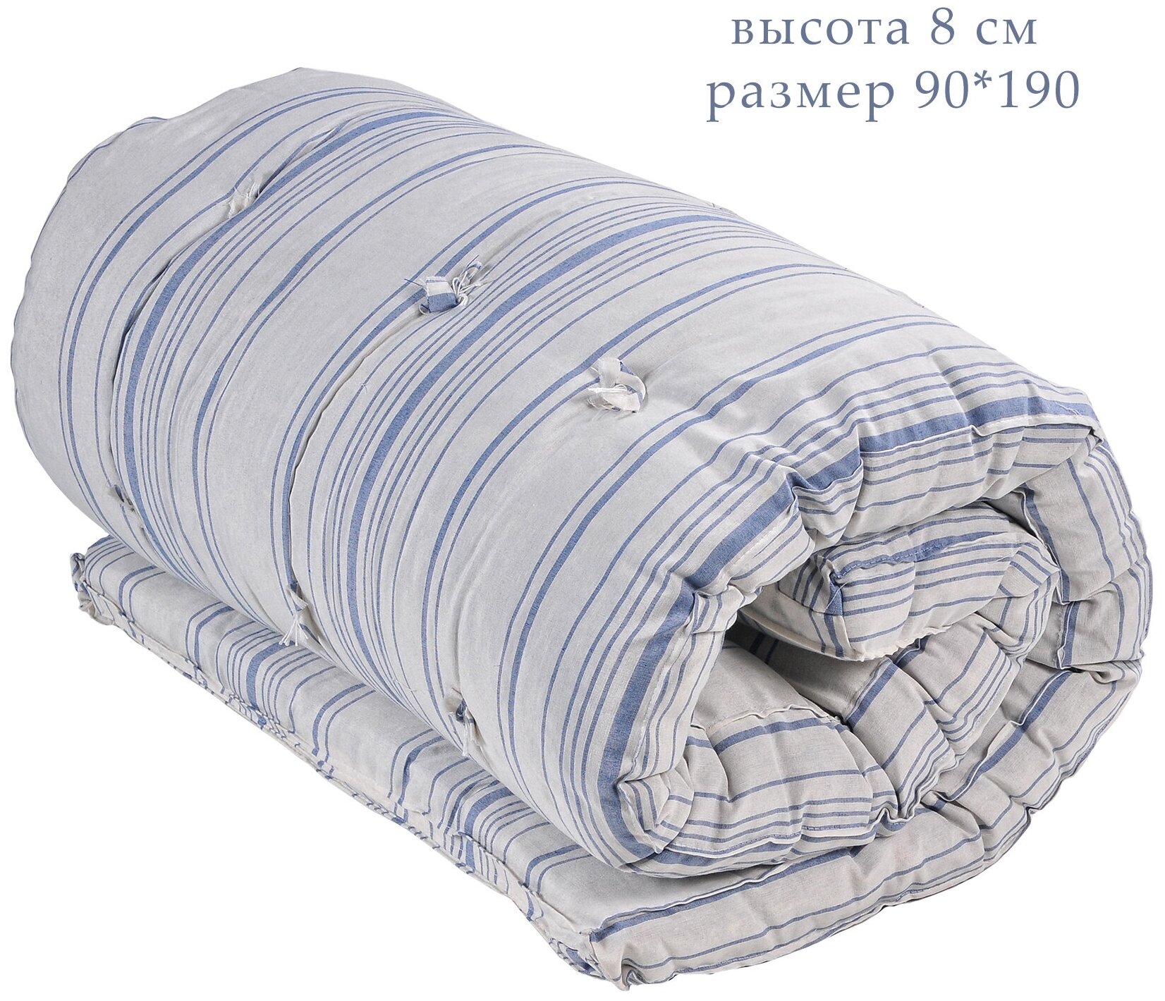 Матрас ватный в ТИКе, размер 90х190, высота 8 см