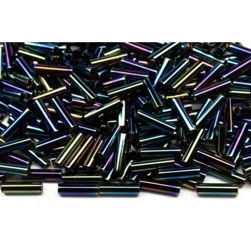 бисер японский miyuki bugle стеклярус 6мм 0083 гематит металлизированный 10 грамм Бисер японский Miyuki Bugle стеклярус 6мм #0455 синий ирис, металлизированный, 10 грамм
