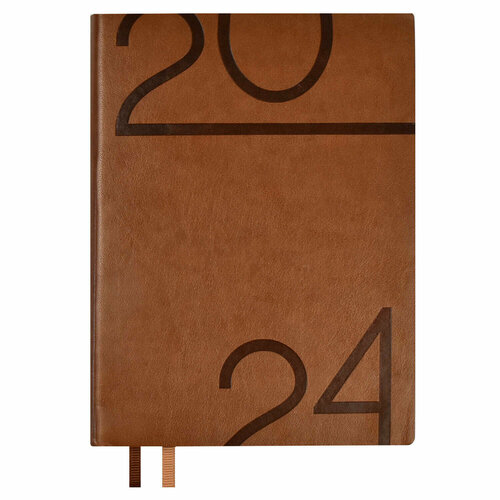 Ежедневник датированный 2024 А6+ (В6) мягкий переплет, коричневый, цв срез