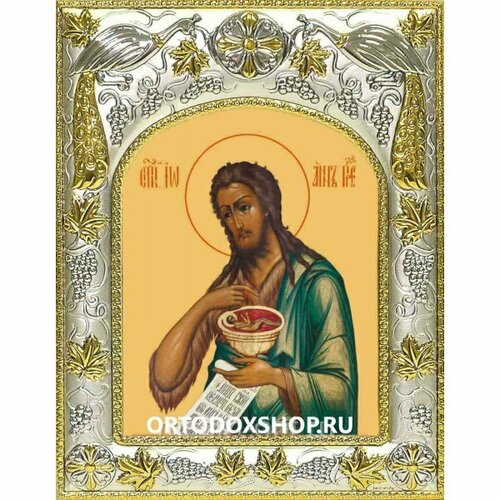 Икона Иоанн Креститель 14x18 в серебряном окладе, арт вк-1706 икона евгений боткин 14x18 в серебряном окладе арт вк 3872