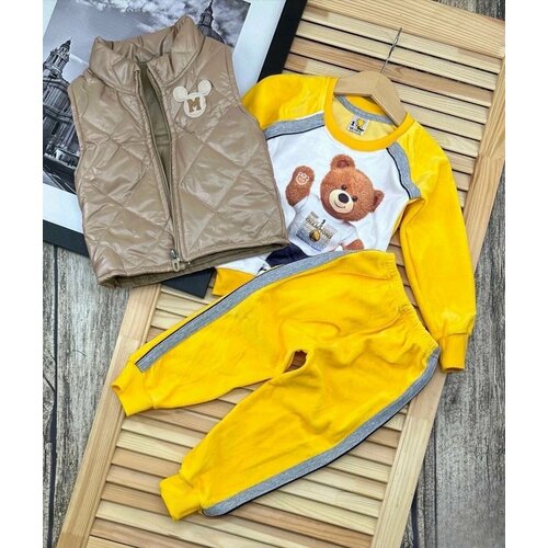 фото Комплект одежды для мальчиков, толстовка и жилет и брюки, повседневный стиль, размер 92, желтый ivo milard