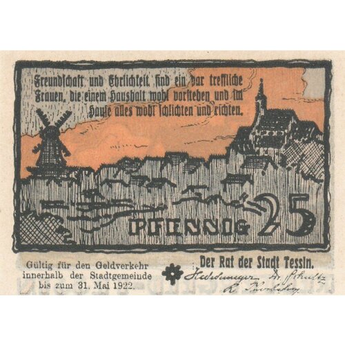 Германия (Веймарская Республика) Тессин 25 пфеннигов 1922 г.