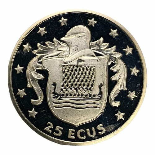 Остров Мэн 25 экю 1994 г. (Лодка викингов на гербе) (Proof) клуб нумизмат монета 5 долларов новой зеландии 1994 года серебро елизавета ii